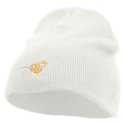 Golden Bird Embroidered 8 Inch Short Beanie - White OSFM