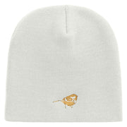 Golden Bird Embroidered 8 Inch Short Beanie - White OSFM