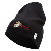 Devil Dog Symbol Embroidered 8 Inch Solid Knit Short Beanie Made in USA - Black OSFM