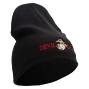 Devil Dog Symbol Embroidered 8 Inch Solid Knit Short Beanie Made in USA - Black OSFM