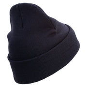 Ooh Rah Logo Embroidered 12 Inch Solid Knit Cuff Long Beanie Made in USA - Navy OSFM