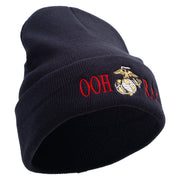 Ooh Rah Logo Embroidered 12 Inch Solid Knit Cuff Long Beanie Made in USA - Navy OSFM