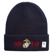 Ooh Rah Logo Embroidered 12 Inch Solid Knit Cuff Long Beanie Made in USA - Navy OSFM