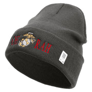Ooh Rah Logo Embroidered 12 Inch Solid Knit Cuff Long Beanie Made in USA - Charcoal OSFM