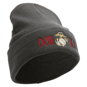 Ooh Rah Logo Embroidered 12 Inch Solid Knit Cuff Long Beanie Made in USA - Charcoal OSFM
