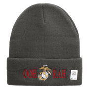 Ooh Rah Logo Embroidered 12 Inch Solid Knit Cuff Long Beanie Made in USA - Charcoal OSFM