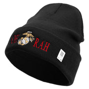 Ooh Rah Logo Embroidered 12 Inch Solid Knit Cuff Long Beanie Made in USA - Black OSFM