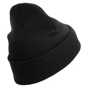 Ooh Rah Logo Embroidered 12 Inch Solid Knit Cuff Long Beanie Made in USA - Black OSFM
