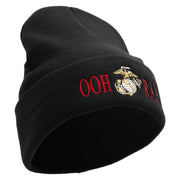 Ooh Rah Logo Embroidered 12 Inch Solid Knit Cuff Long Beanie Made in USA - Black OSFM