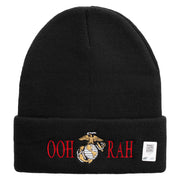 Ooh Rah Logo Embroidered 12 Inch Solid Knit Cuff Long Beanie Made in USA - Black OSFM