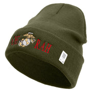 Ooh Rah Logo Embroidered 12 Inch Solid Knit Cuff Long Beanie Made in USA - Olive OSFM