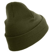 Ooh Rah Logo Embroidered 12 Inch Solid Knit Cuff Long Beanie Made in USA - Olive OSFM