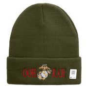 Ooh Rah Logo Embroidered 12 Inch Solid Knit Cuff Long Beanie Made in USA - Olive OSFM