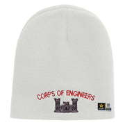 Licensed US Army Corps of Engineers Embroidered 8 Inch Knitted Short Beanie - White OSFM