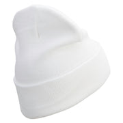 Quest Embroidered 12 Inch Long Knitted Beanie - Olive OSFM