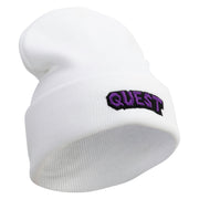 Quest Embroidered 12 Inch Long Knitted Beanie - Olive OSFM