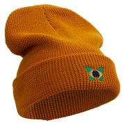 Brazil Butterfly Logo Embroidered Waffle Knit Cuff Beanie - Camel OSFM