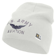 Licensed US Army Aviation Embroidered 8 Inch Knitted Short Beanie - White OSFM