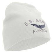 Licensed US Army Aviation Embroidered 8 Inch Knitted Short Beanie - White OSFM