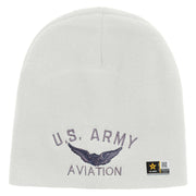 Licensed US Army Aviation Embroidered 8 Inch Knitted Short Beanie - White OSFM