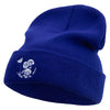 Simple Flowers Embroidered 12 Inch Long Knitted Beanie - Royal OSFM