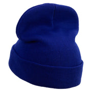 Simple Flowers Embroidered 12 Inch Long Knitted Beanie - Royal OSFM