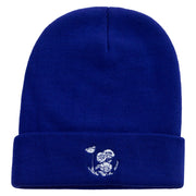 Simple Flowers Embroidered 12 Inch Long Knitted Beanie - Royal OSFM