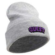 Quest Embroidered 12 Inch Long Knitted Beanie - Heather-Grey OSFM
