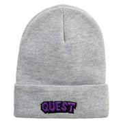 Quest Embroidered 12 Inch Long Knitted Beanie - Heather-Grey OSFM