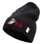 Ooh Rah Symbol Embroidered 8 Inch Solid Knit Short Beanie Made in USA - Black OSFM