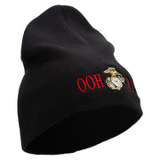 Ooh Rah Symbol Embroidered 8 Inch Solid Knit Short Beanie Made in USA - Black OSFM