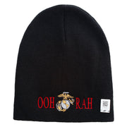 Ooh Rah Symbol Embroidered 8 Inch Solid Knit Short Beanie Made in USA - Black OSFM