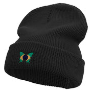 Brazil Butterfly Logo Embroidered Waffle Knit Cuff Beanie - Black OSFM