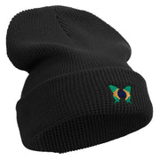 Brazil Butterfly Logo Embroidered Waffle Knit Cuff Beanie - Black OSFM