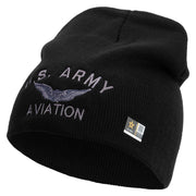 Licensed US Army Aviation Embroidered 8 Inch Knitted Short Beanie - Black OSFM