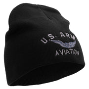 Licensed US Army Aviation Embroidered 8 Inch Knitted Short Beanie - Black OSFM