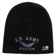 Licensed US Army Aviation Embroidered 8 Inch Knitted Short Beanie - Black OSFM