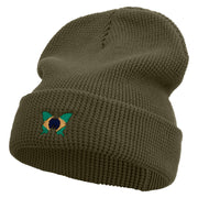 Brazil Butterfly Logo Embroidered Waffle Knit Cuff Beanie - Olive OSFM