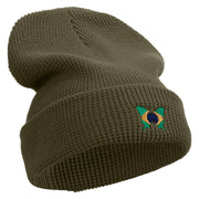 Brazil Butterfly Logo Embroidered Waffle Knit Cuff Beanie - Olive OSFM