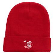 Simple Flowers Embroidered 12 Inch Long Knitted Beanie - Red OSFM