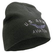 Licensed US Army Aviation Embroidered 8 Inch Knitted Short Beanie - Dk-Grey OSFM
