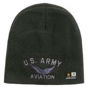 Licensed US Army Aviation Embroidered 8 Inch Knitted Short Beanie - Dk-Grey OSFM