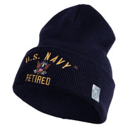 US Navy Retired Military Embroidered 12 inch Cuffed Knit Long Beanie - Navy OSFM