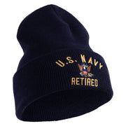 US Navy Retired Military Embroidered 12 inch Cuffed Knit Long Beanie - Navy OSFM