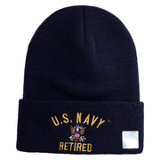 US Navy Retired Military Embroidered 12 inch Cuffed Knit Long Beanie - Navy OSFM