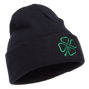 Four Leaf Irish Clover Embroidered Long Beanie