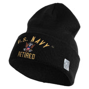 US Navy Retired Military Embroidered 12 inch Cuffed Knit Long Beanie - Black OSFM