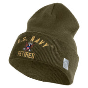 US Navy Retired Military Embroidered 12 inch Cuffed Knit Long Beanie - Olive OSFM