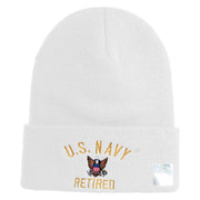 US Navy Retired Military Embroidered 12 inch Cuffed Knit Long Beanie - White OSFM