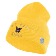 US Navy Retired Military Embroidered 12 inch Cuffed Knit Long Beanie - Gold OSFM